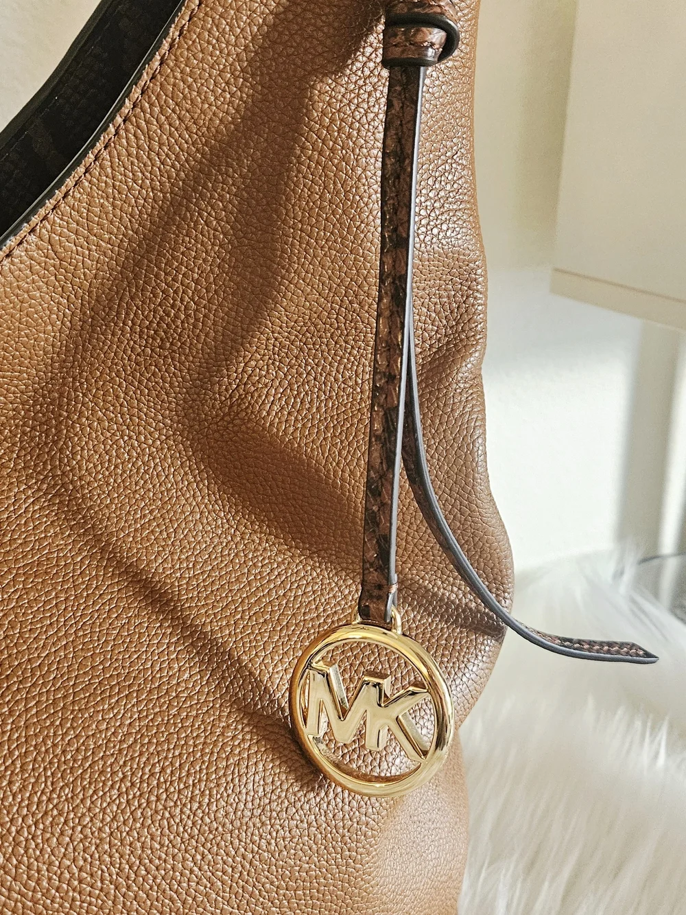 Michael Kors Brown Pebbled Leather Shoulder Hobo with MK Charm - Picture 2 of 6